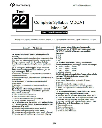 MDCAT Manzil Test Session Book