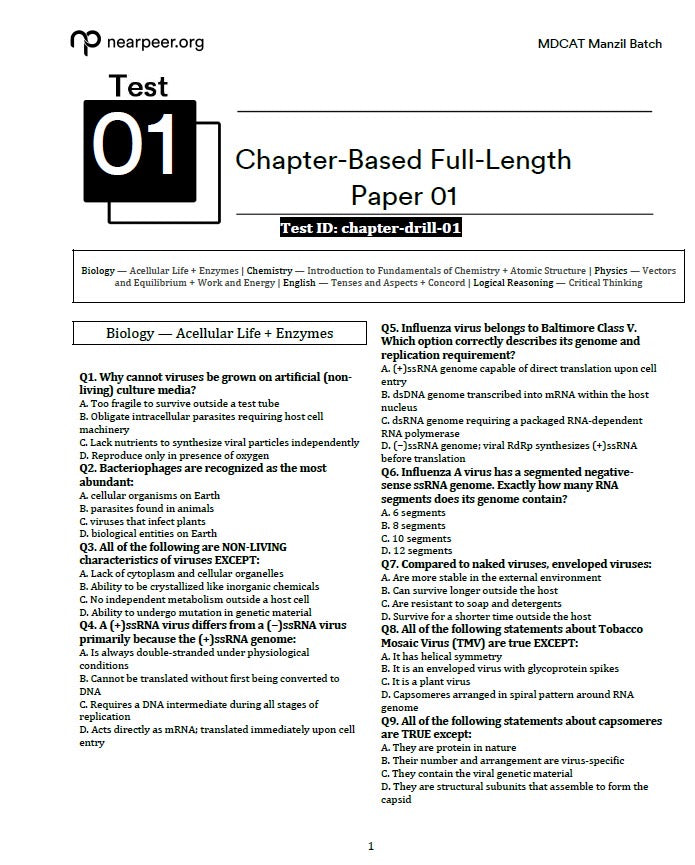 MDCAT Manzil Test Session Book with FREE Mistakes Diary